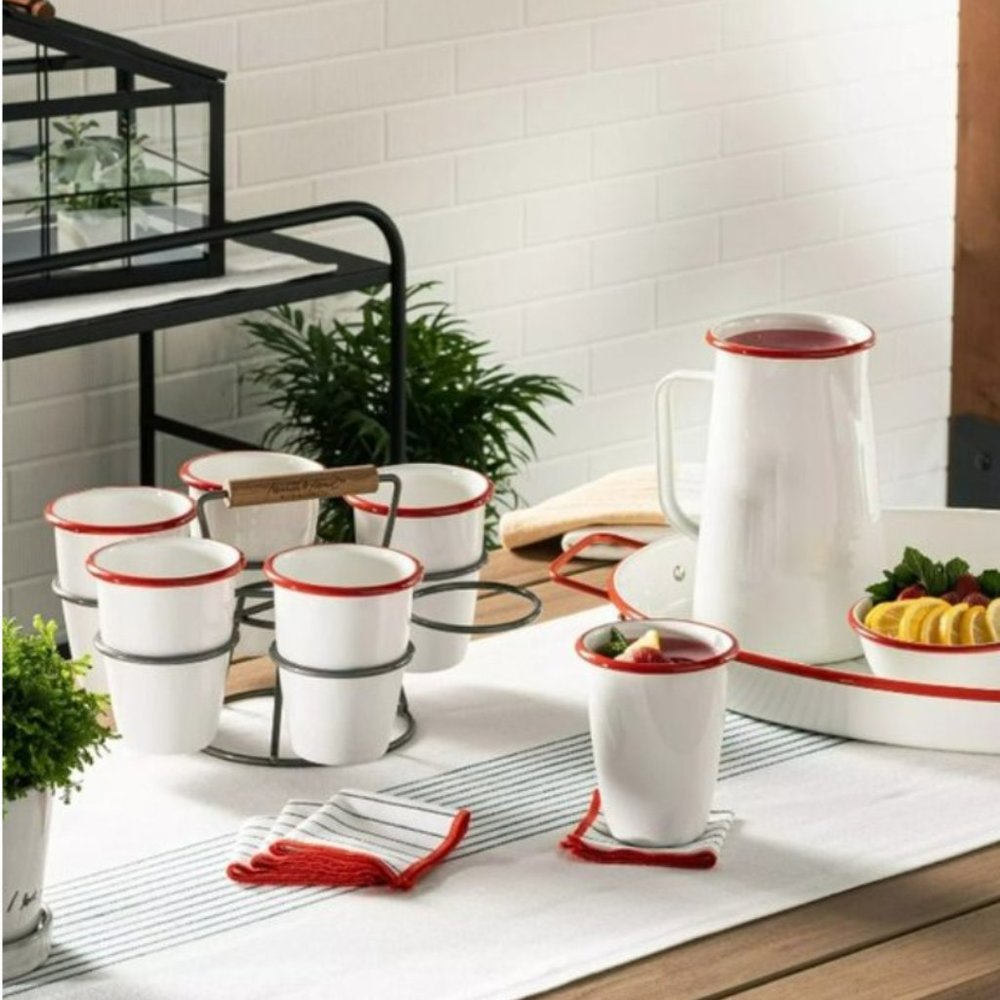 Hearth & Hand Magnolia 7pc 18oz Drink Caddy Set Red & White - Picture 3 of 5
